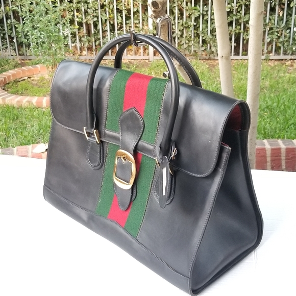 Auth Vintage Gucci Web Rare UNISEX Boston Carryall weekender mini luggage XL bag - Picture 1 of 16